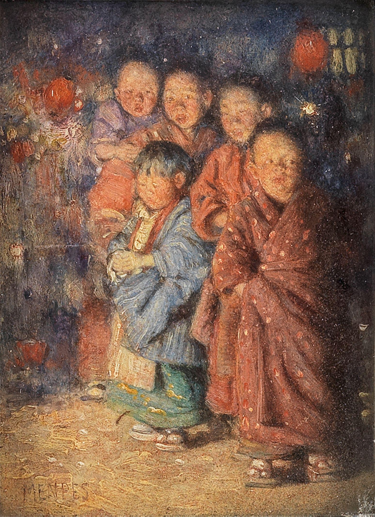 Mortimer Luddington Menpes RI, RBA, RE - Japanese children by firelight