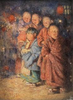 Mortimer Luddington Menpes RI, RBA, RE - Japanese children by firelight