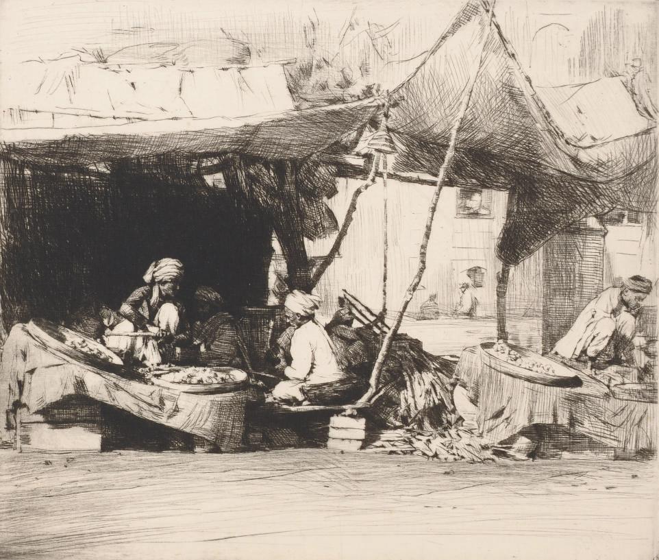 Mortimer Luddington Menpes - A bazaar at Peshawar
