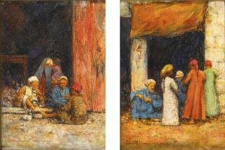 Mortimer Mempes - Britishchildren At Play And Children Before A Street Stall: A Pair