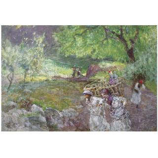 Mosè Bianchi - Italian Girls With Fruit Baskets In A Landscape