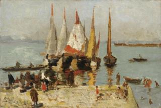Mosè Di Giosuè Bianchi - Bateaux Sur La Lagune, Venise
