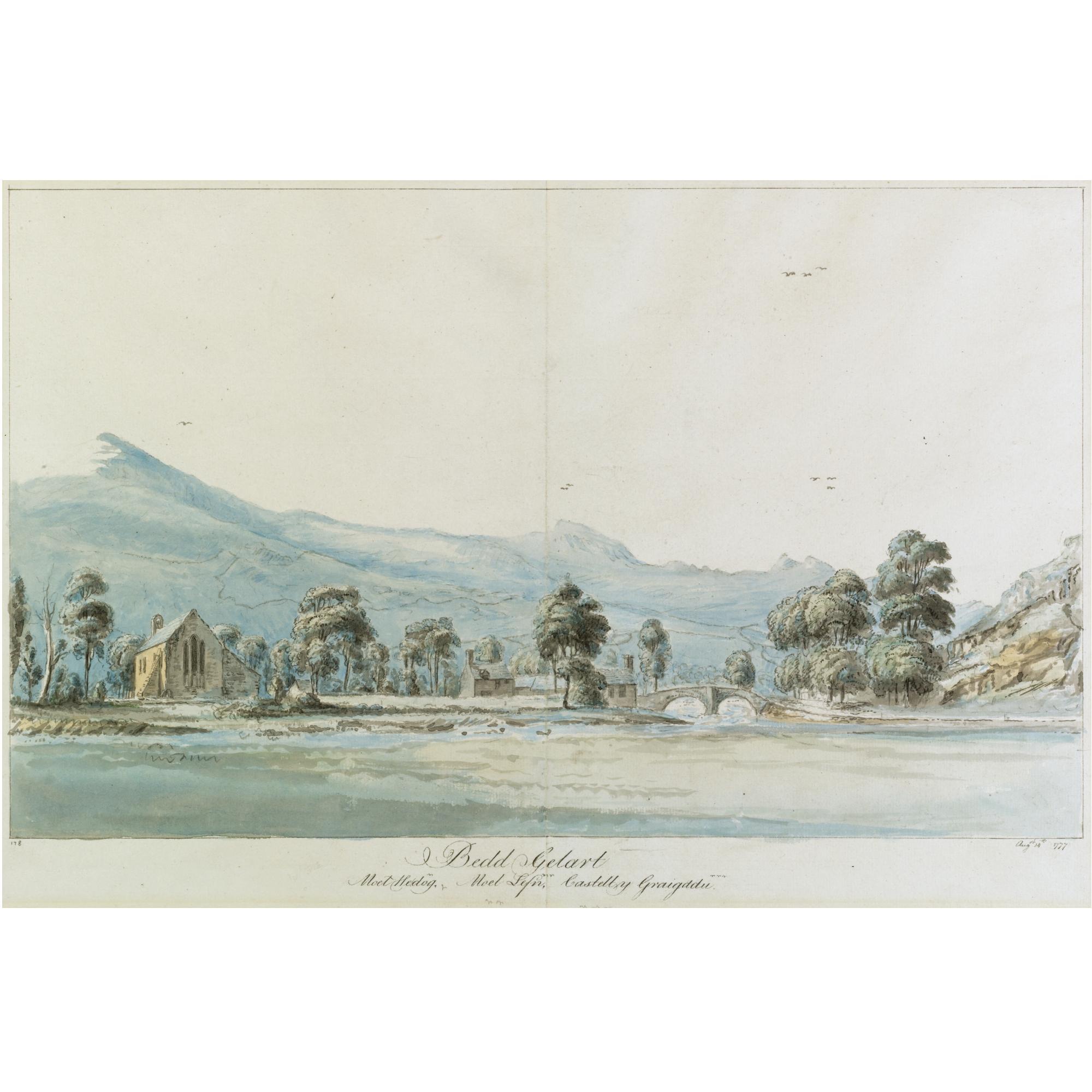 Moses Griffith - View Of Bedd Gelart With Moel Hedog, Moel Lefn And Castell Y Graig Ddu