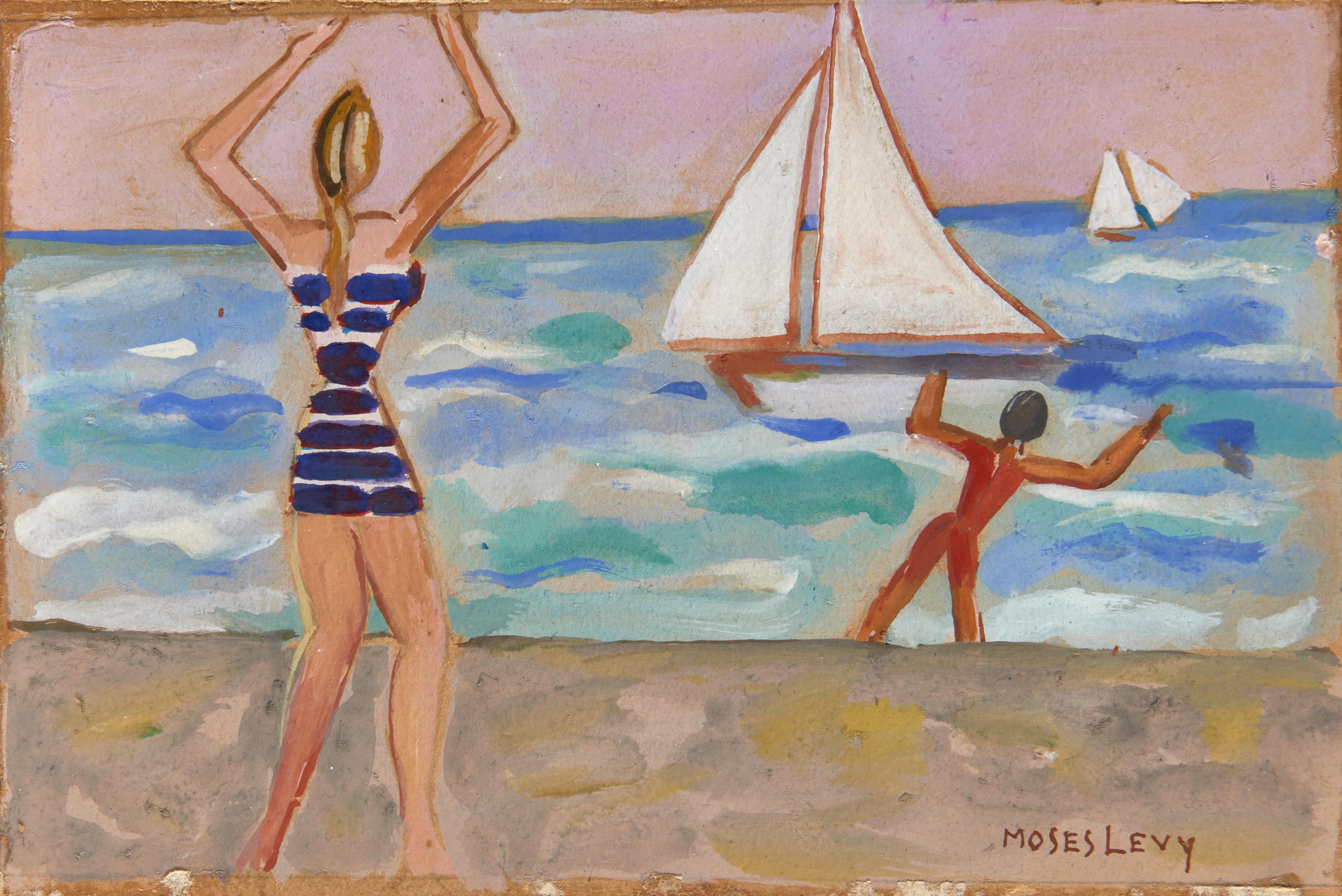 Moses Levy - Bagnanti e barche a vela