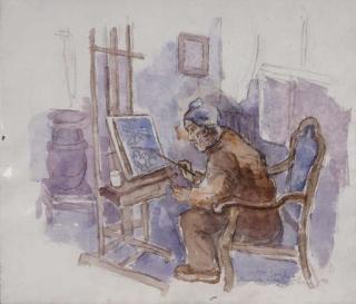 Moses Soyer - David Burliuk In His Hampton Bays Studio