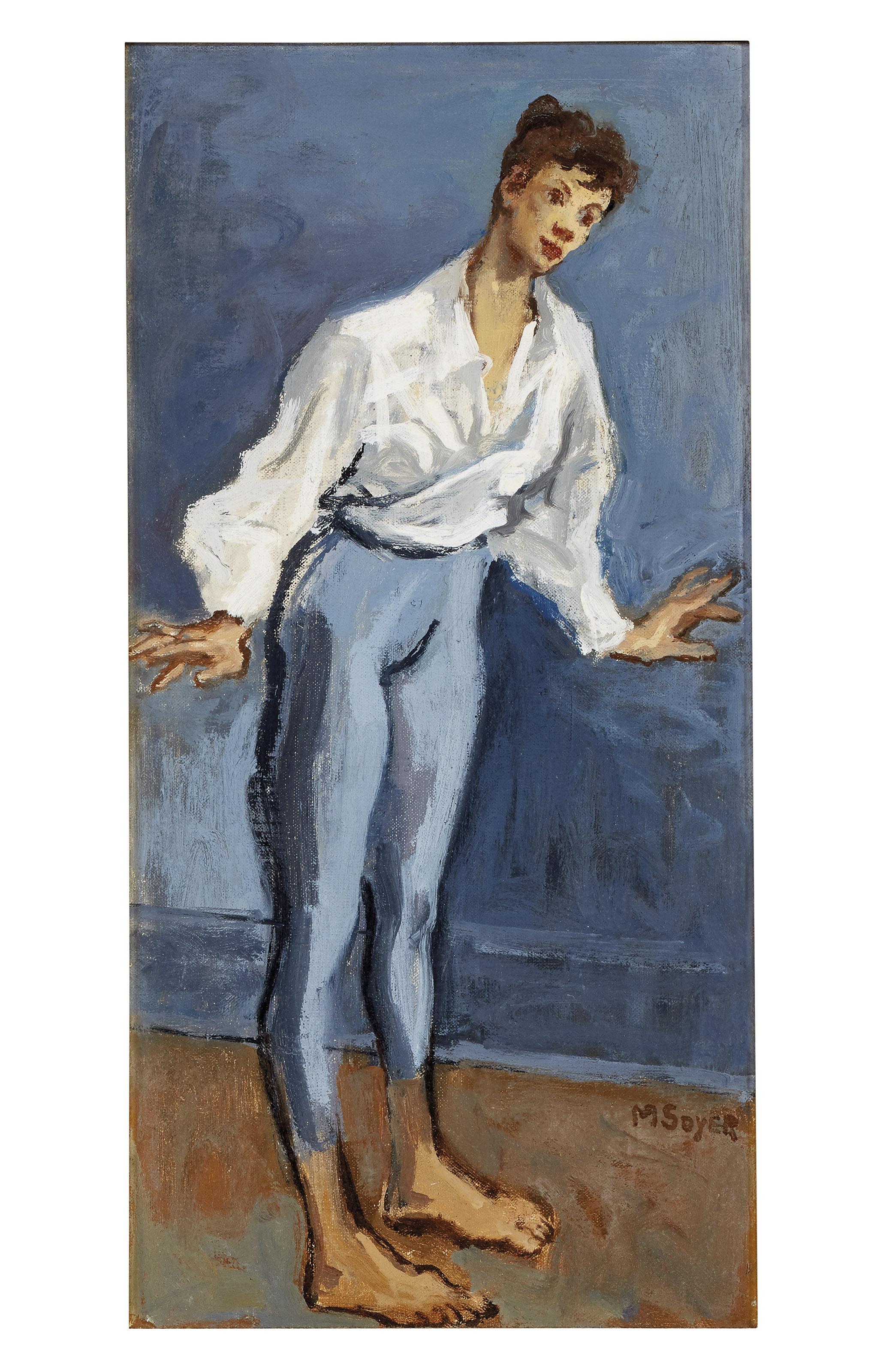 Moses Soyer - Male Dancer in Blue Tights and White Shirt