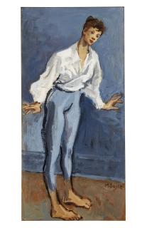 Moses Soyer - Male Dancer in Blue Tights and White Shirt