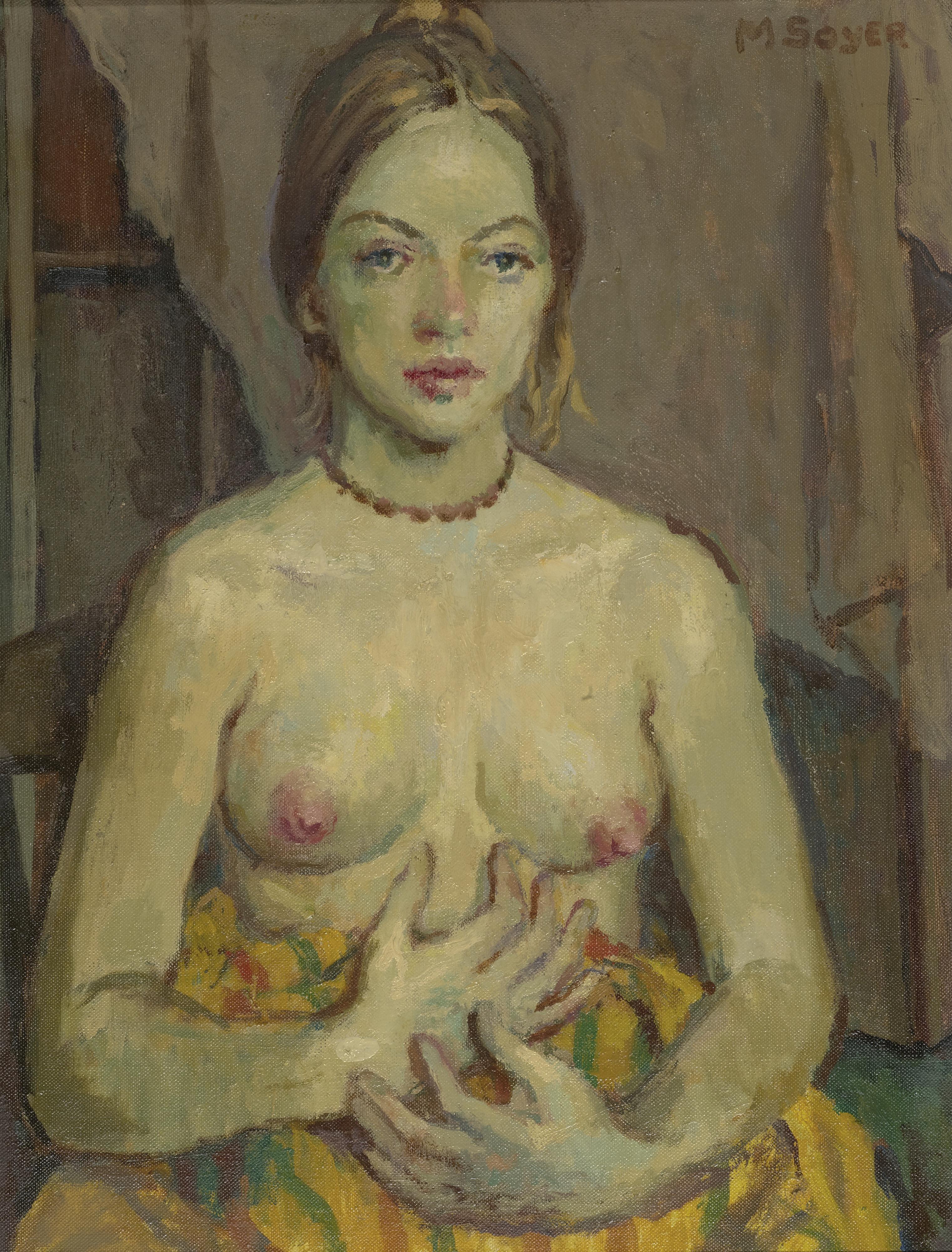 Moses Soyer - Nude In Brown Necklace