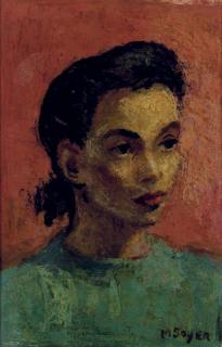 Moses Soyer - Portrait of a woman in a blue shirt