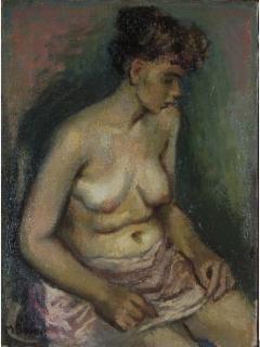 Moses Soyer - Seated female nude in profile