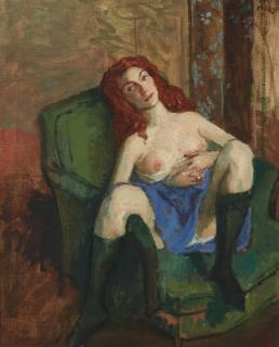 Moses Soyer - Semi Nude with Knee Socks