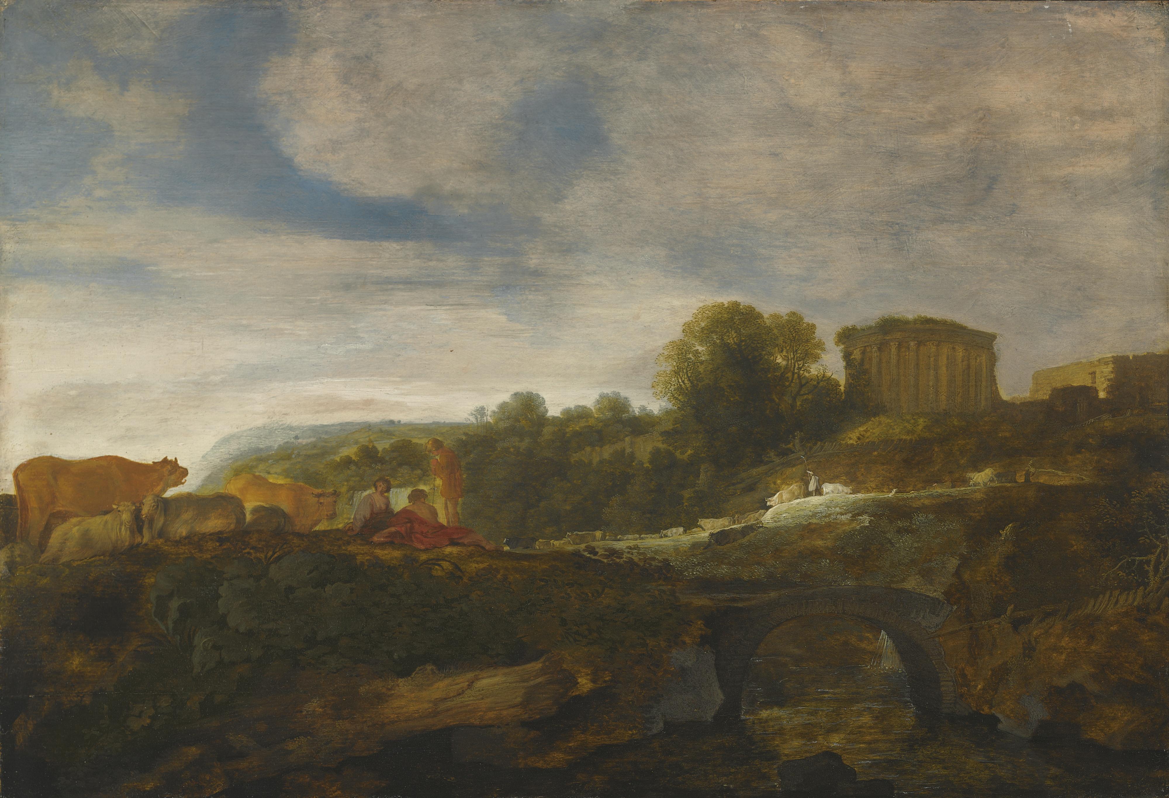 Moses Van Wtenbrouck - Arcadian Landscape With Resting Shepherds With Their Cattle, Antiquities Beyond