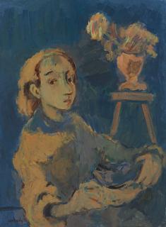 Moshe Mokady - Child with Flowers