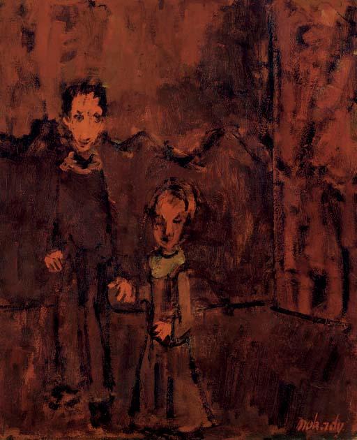 Moshe Mokady - Children in Red Landscape