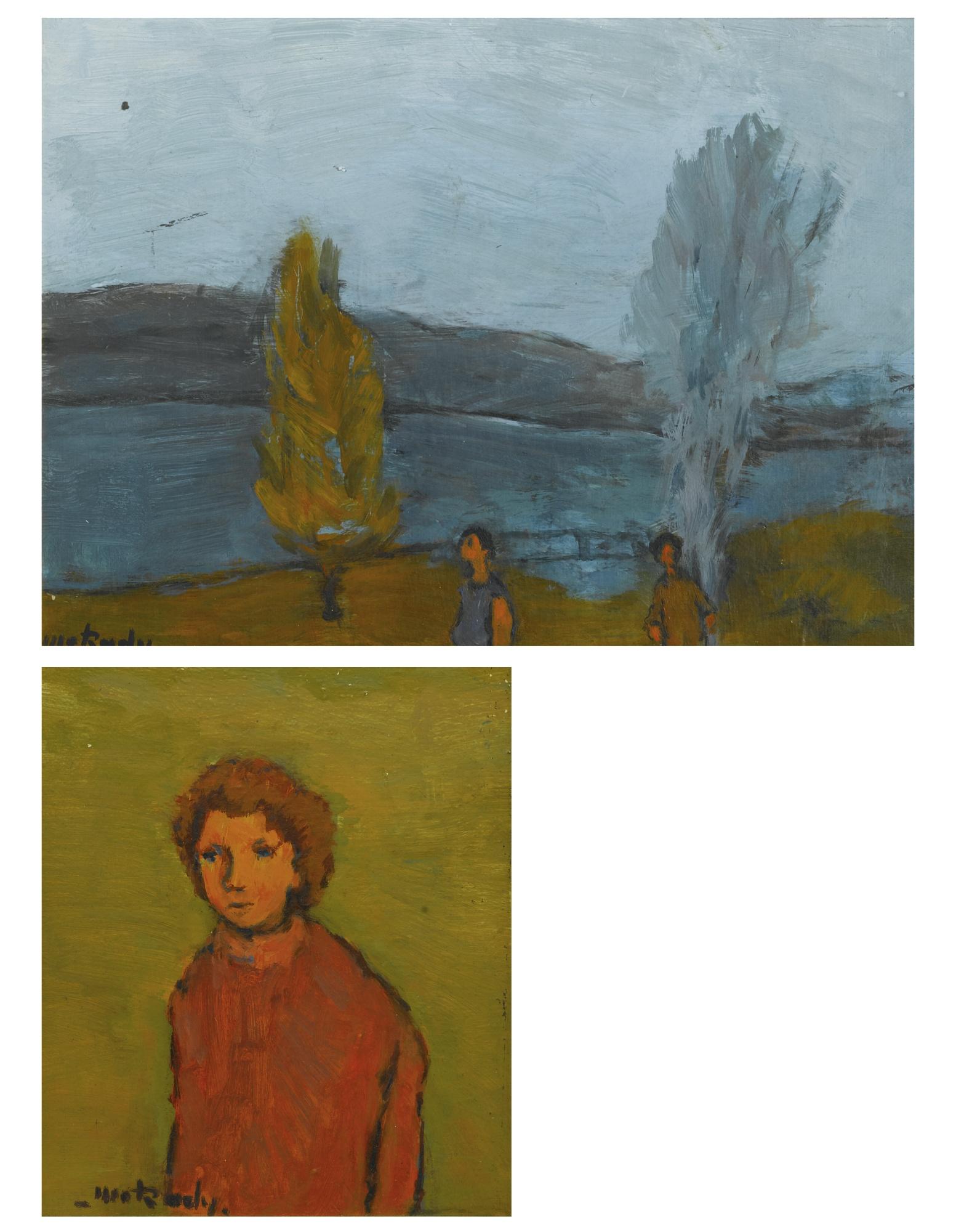 Moshe Mokady - Lake View And Portrait: Two Paintings