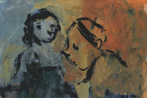 Moshe Mokady - Two Figures; Flowers In A Vase