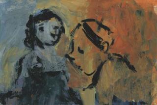 Moshe Mokady - Two Figures; Flowers In A Vase