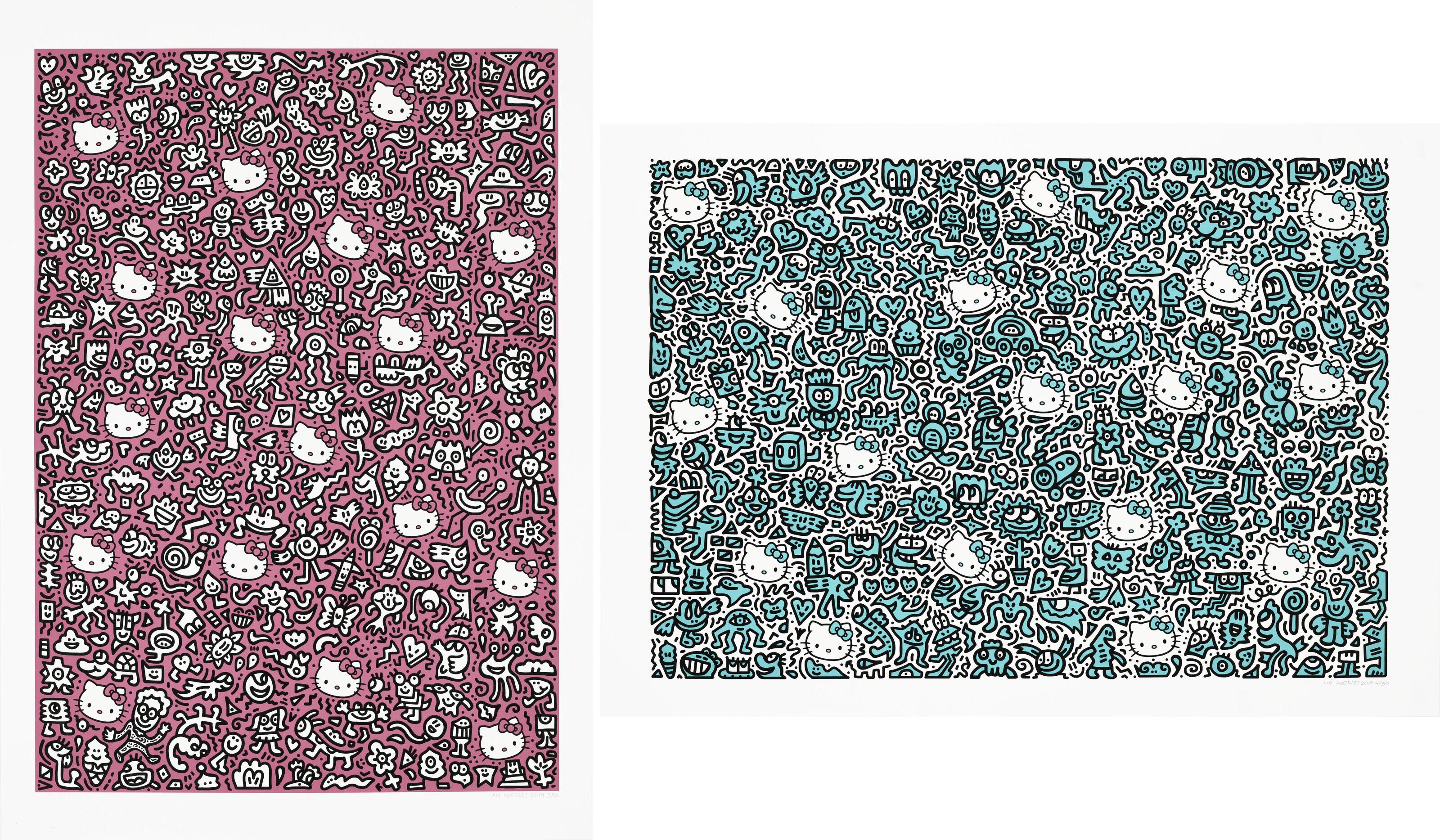 Mr Doodle - Kitty Pink; & Kitty Blue