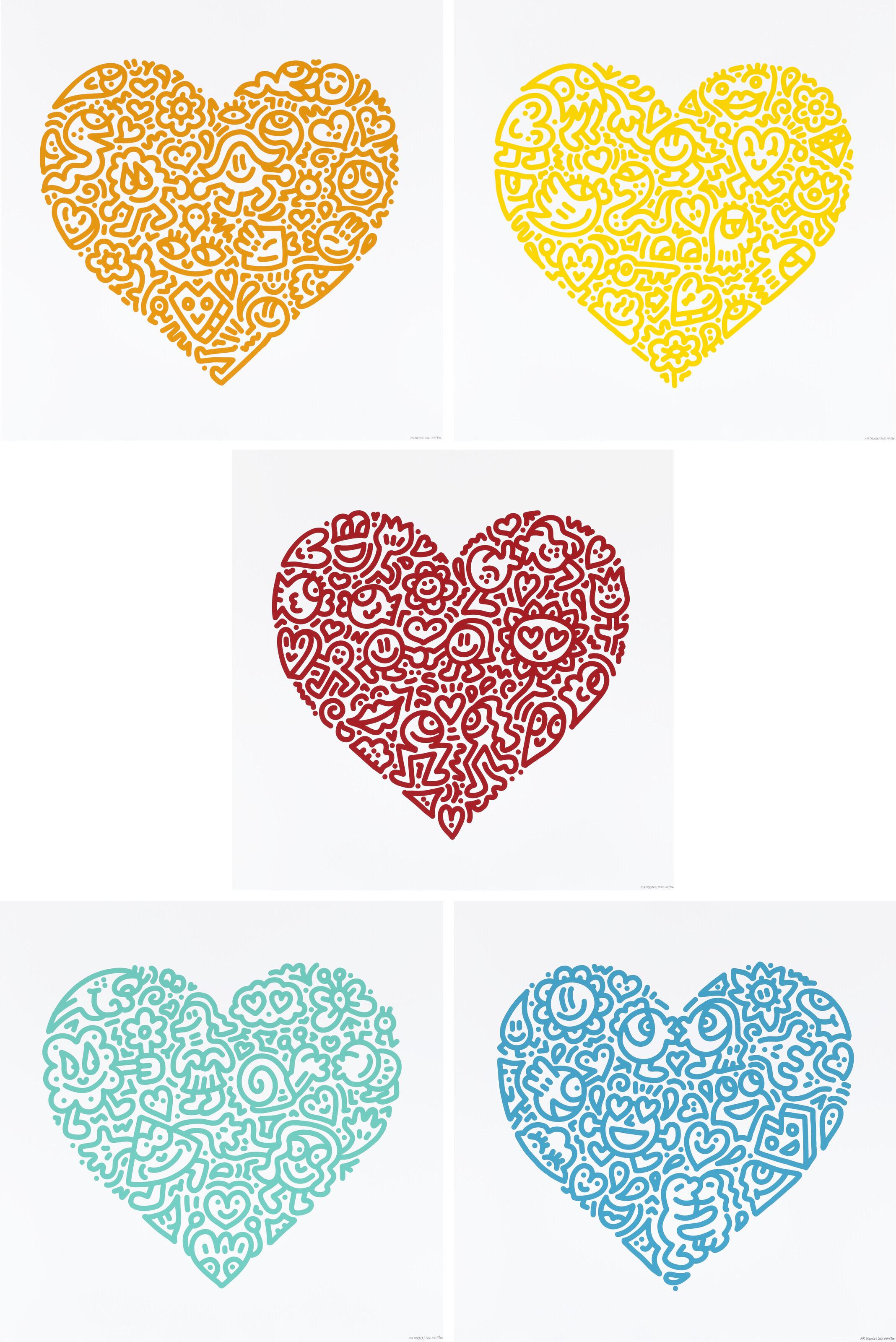 Mr Doodle - Pop Heart – Bird Joy, Unlocked Heart, Holding Hand, Bug Embrace, Lovers Cuddle (Set of Five Works)