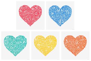 Mr Doodle - Pop Heart - Holding Hand, Lovers Cuddle, Bug Embrace, Unlocked Heart, Bird Joy (Set of Five)