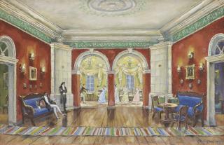 Mstislav Dobuzhinsky - Stage design for \'Eugene Onegin\': Ball at the Larins