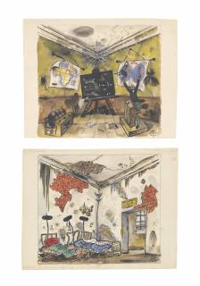 Mstislav Dobuzhinsky - Two Set Designs: The Hospital; And The School