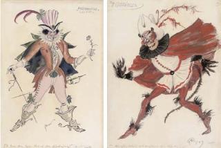 Mstislav Valerianovich Dobuzhinskii - Costume designs for; Arlequinade Leandro; and 3 oranges Farfarello