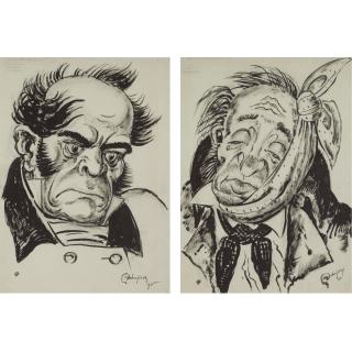 Mstislav Valerianovich Dobuzhinsky - A Pair Of Portraits From Gogol\'S Government Inspector