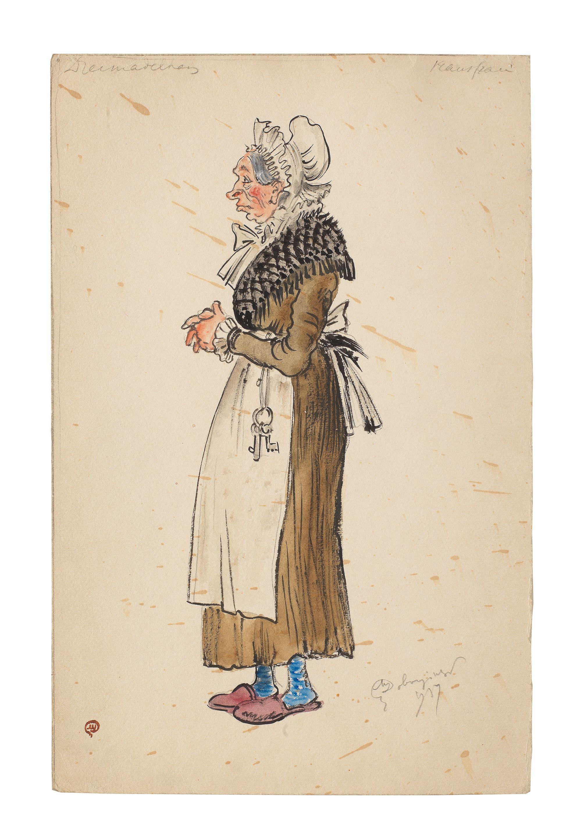 Mstislav Valerianovich Dobuzhinsky - Costume design for a House Keeper (Hausfrau) for the opera Das Dreimäderlhaus, 1937