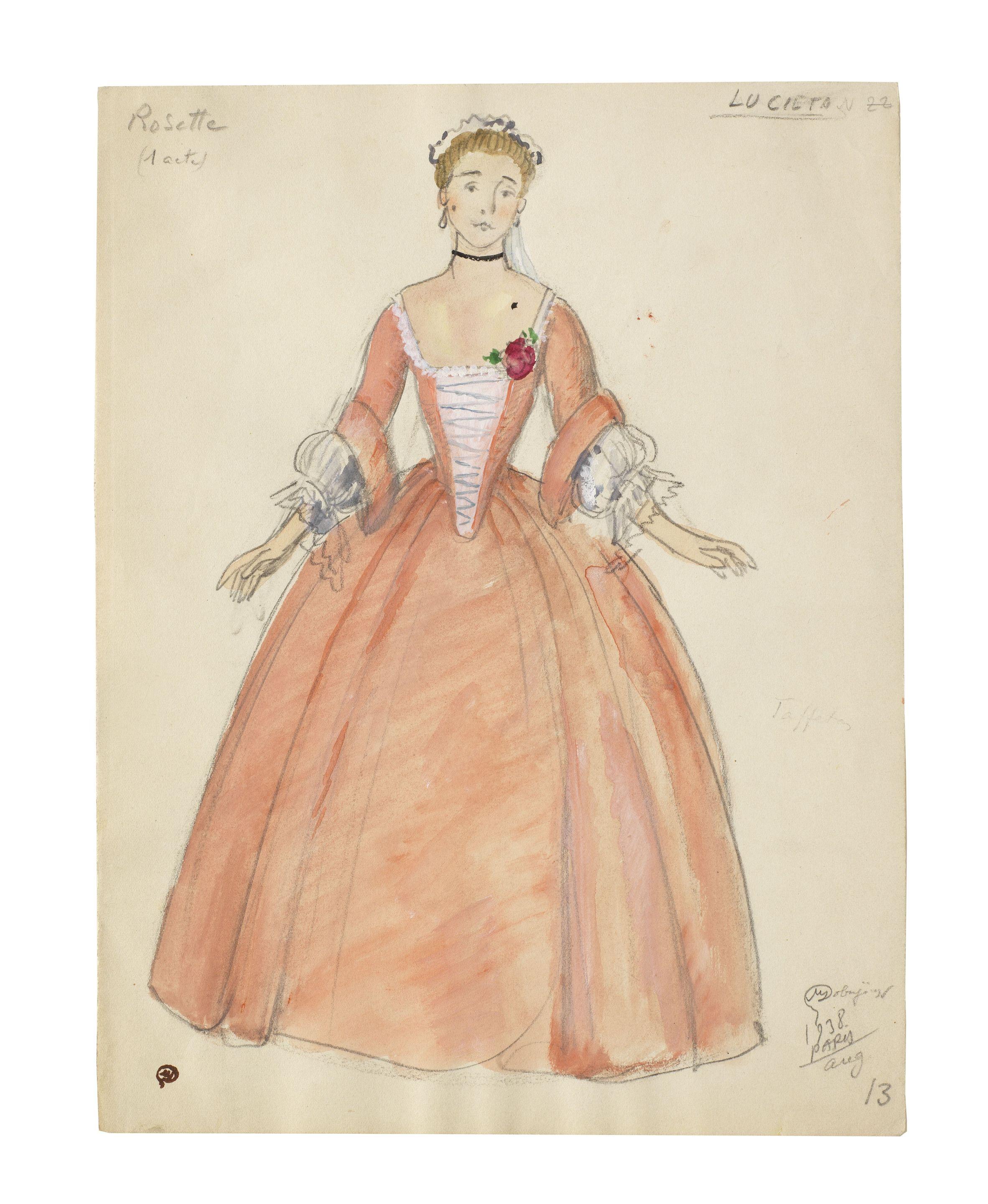 Mstislav Valerianovich Dobuzhinsky - Costume design for Rosette for the opera I Quatro Rusteghi