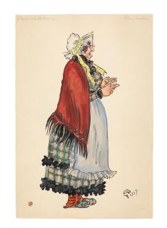 Mstislav Valerianovich Dobuzhinsky - Costume design for the Painter\'s Wife (Frau Maler) for the opera Das Dreimäderlhaus, 1937