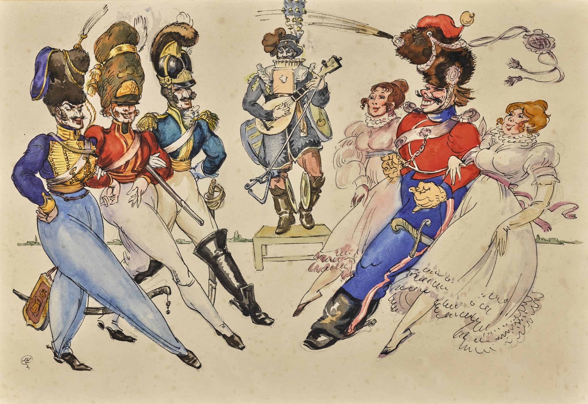 Mstislav Valerianovich Dobuzhinsky - Costume Designs For Seven Characters From Les Cosaques De Platov À Paris