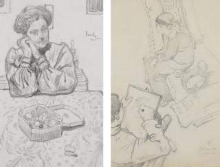 Mstislav Valerianovich Dobuzhinsky - Portrait Of A Lady And Artist And His Model