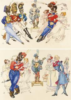 Mstislav Valerianovich Dobuzhinsky - Two Designs For The 1926 Production Of Platov\'S Cossacks In Paris