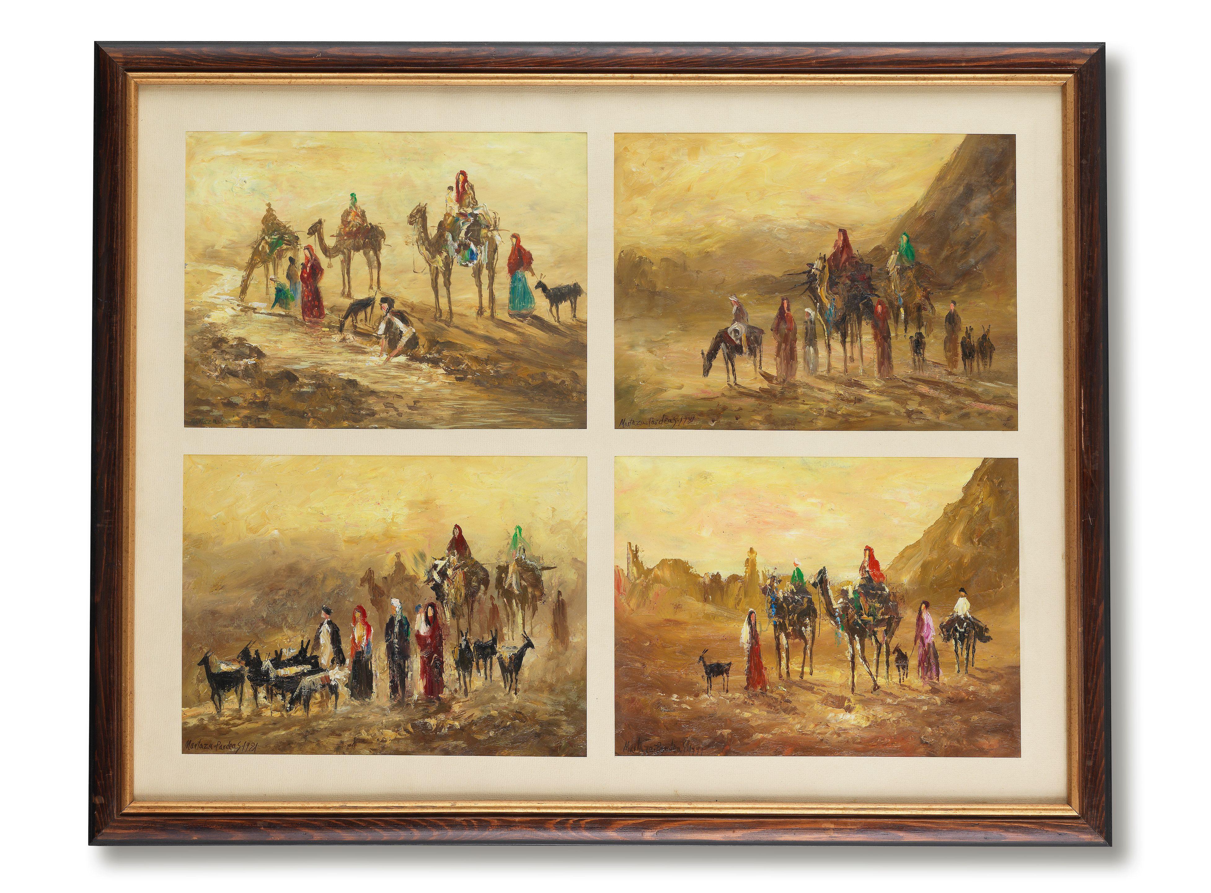 Murtaza Pardais - Untitled (Figures and camels in landscapes)