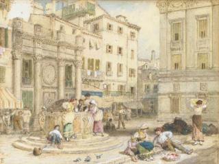 Myles Birket Foster, R.W.S. - A Corner of The Piazza di San Marco Showing Part of The Cardinals\' Palace, Venice