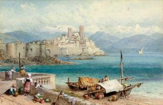 Myles Birket Foster, R.W.S. - Children on the waterfront at Porto Maurizio