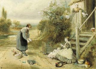 Myles Birket Foster, R.W.S. - Children Playing In A Lane