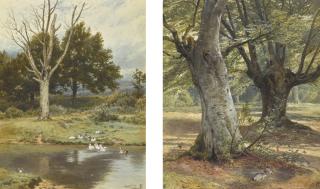 Myles Birket Foster, R.W.S. - Ducks On A River; Rabbits Under The Oaks