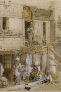 Myles Birket Foster, R.W.S. - Figures outside a house, France