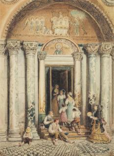 Myles Birket Foster, R.W.S. - On the cathedral steps, Spain