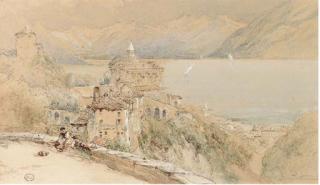 Myles Birket Foster, R.W.S. - View of a continental lakeside town