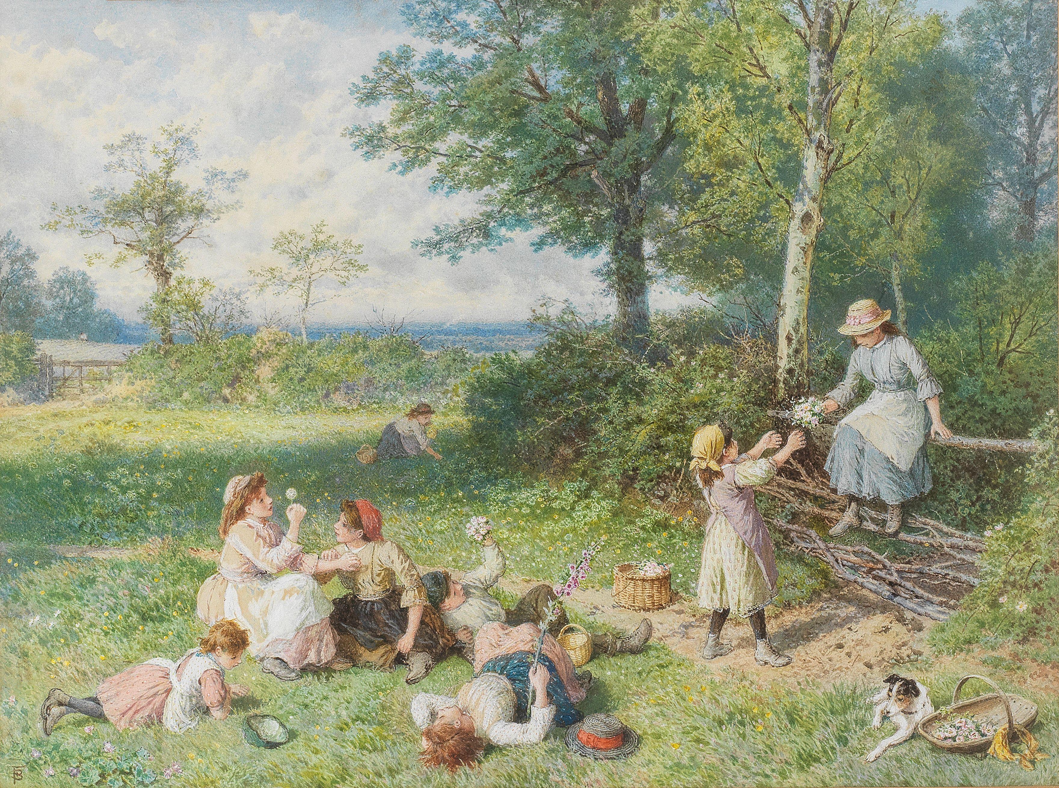 Myles Birket Foster, RWS - Gathering wild flowers