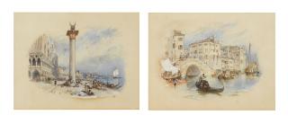 Myles Birket Foster, RWS - The Lion of St Mark\'s, Venice; A Venetian gondolier, a pair