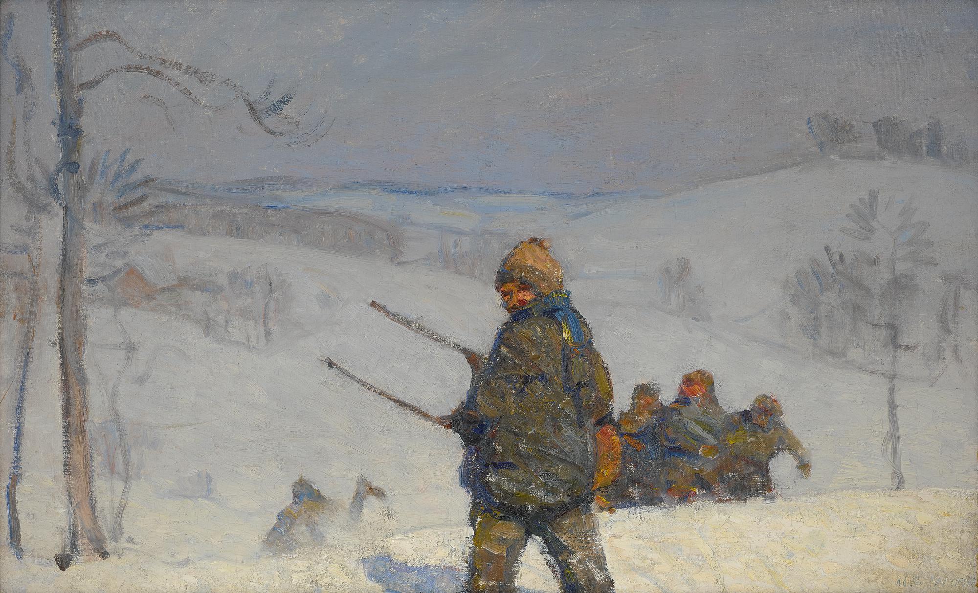 N. C. Wyeth - Children With Sleds On Snowy Hill (Kuerner\'S Hill; Coasting)