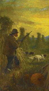 N. C. Wyeth - Hunter With Two Dogs In Cornfield
