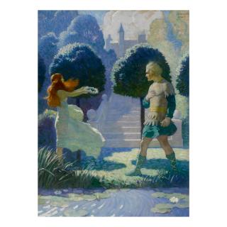 N. C. Wyeth - Ogier And Morgana (Ogier Dismounted And Took Some Steps Along The Stream, But Was Soon Stopped By Meeting A Young Beauty, Such As They Paint The Graces.)