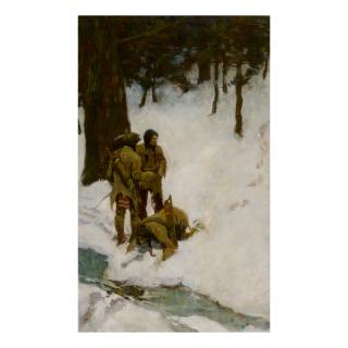 N. C. Wyeth - Untitled (Three Indians At A Stream In Snowy Woods)
