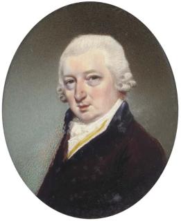 N. Freese - A gentleman, in a brown coat with black collar and yellow waistcoat, powdered wig