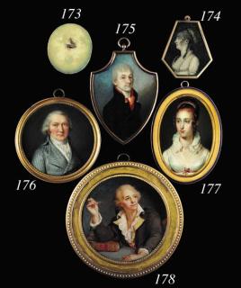 N. Freese - A left eye with brown iris, curling brown lock of hair; sky and cloud surround